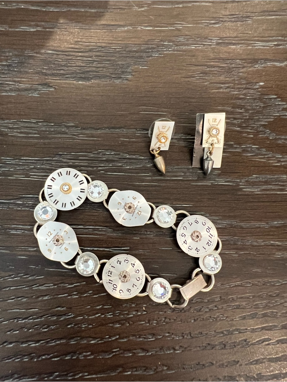 Awesome Silver/Gold Tone Dial Bracelet and Earring Set with Crystal Accents